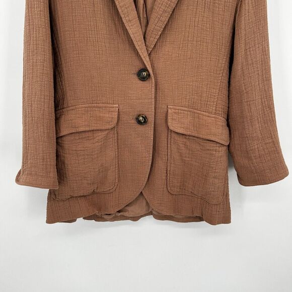 MADEWELL Women's Brown Gauzy Cotton Linen Relaxed Oversize Larsen Blazer Size XS - Picture 8 of 12
